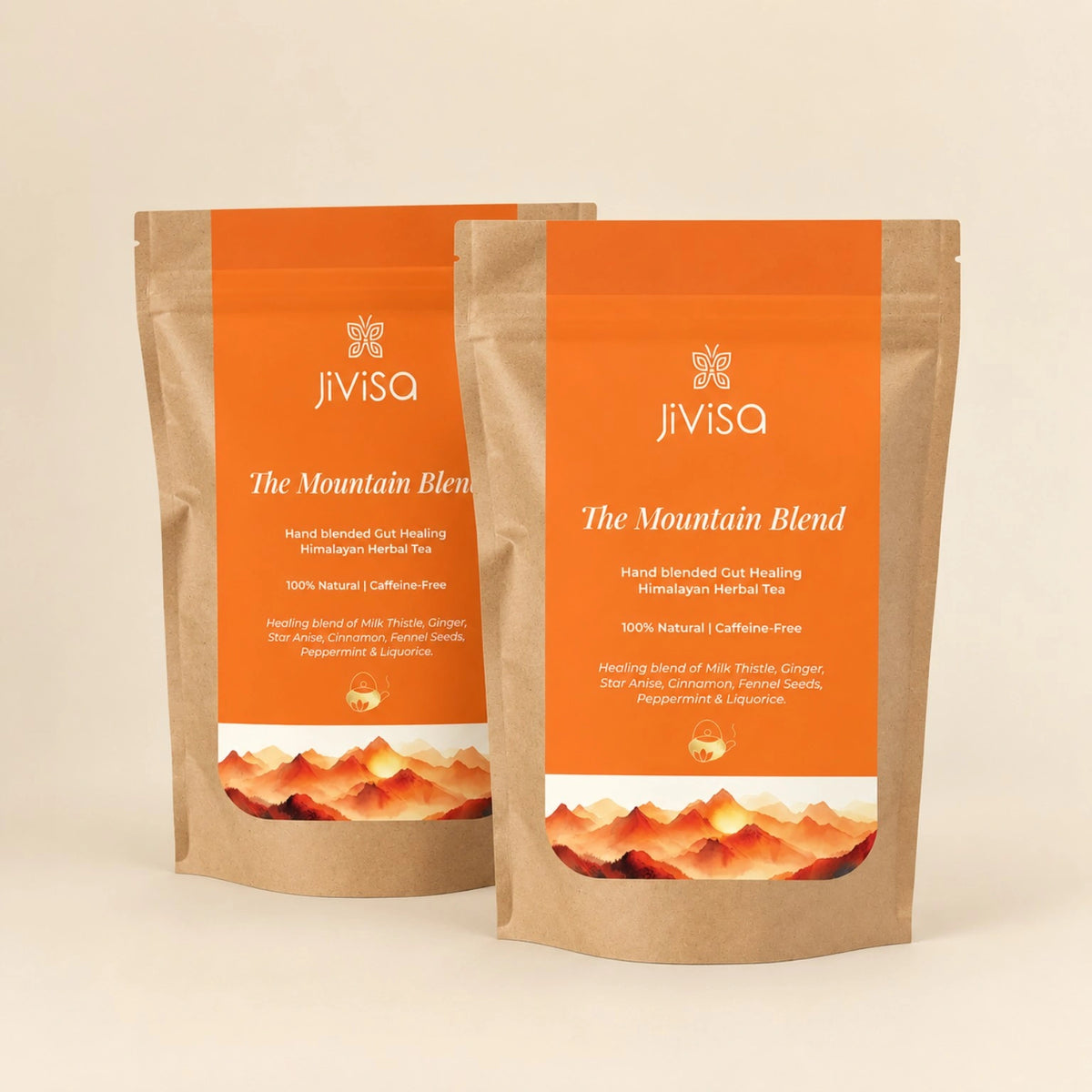 JiViSa Mountain Blend 50gm pouch, a hand-blended gut healing Himalayan herbal tea, 100% natural and caffeine-free - Pack of 2