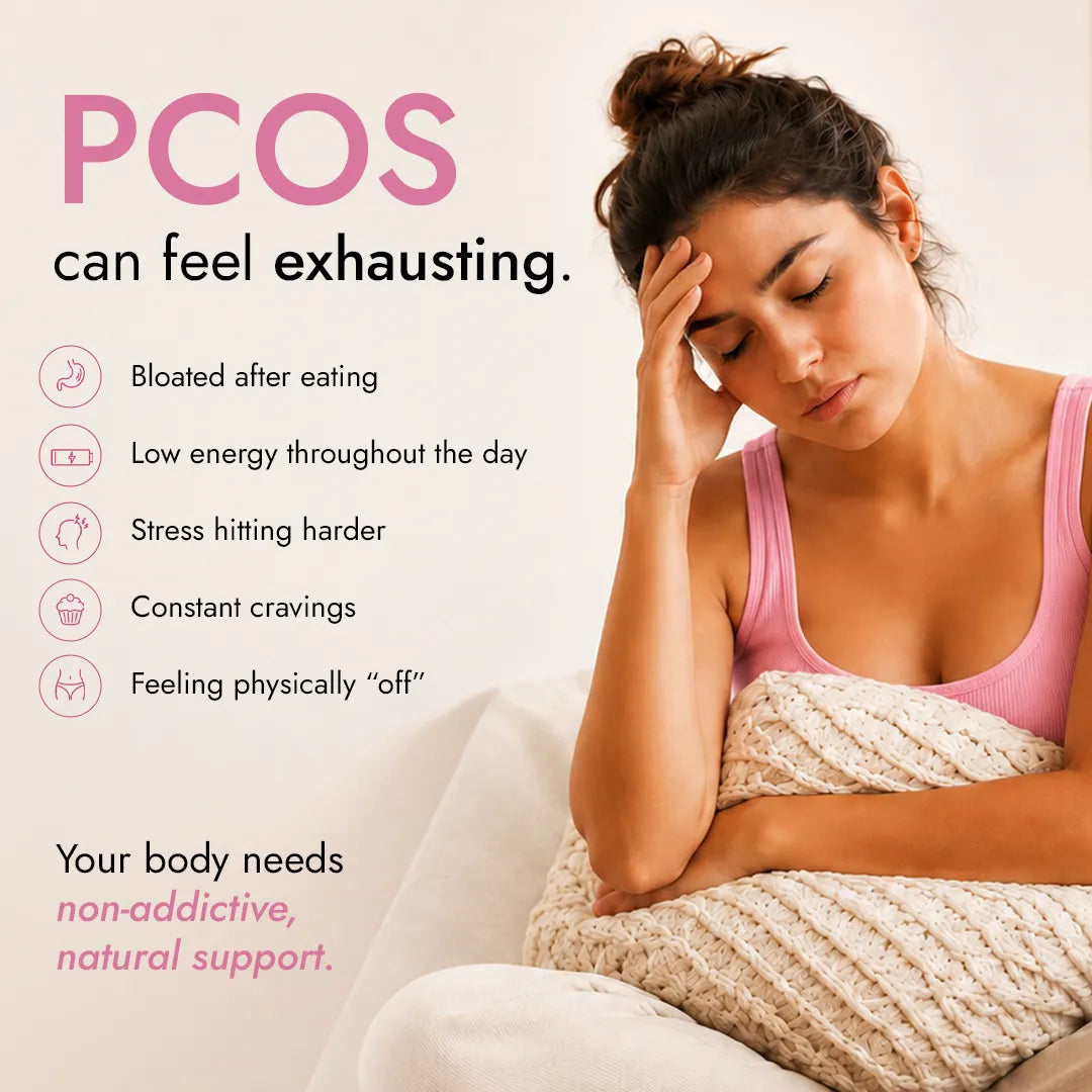 Woman experiencing PCOS fatigue and bloating – The Queen&