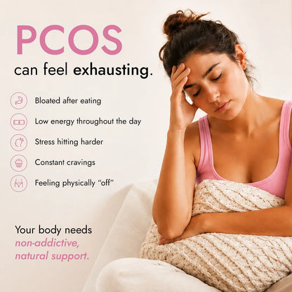 Woman experiencing PCOS fatigue and bloating – The Queen&