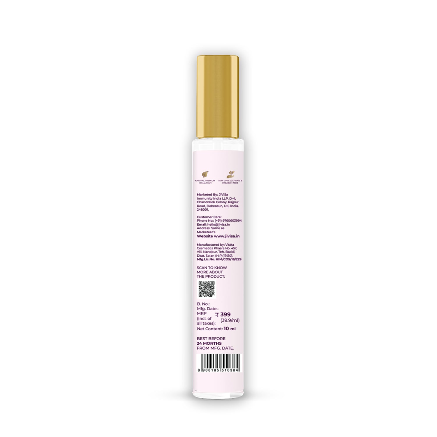 Back image of 10ml JiViSa Rose Drench Himalayan Rose Water Mist Steam Distilled - MRP-399