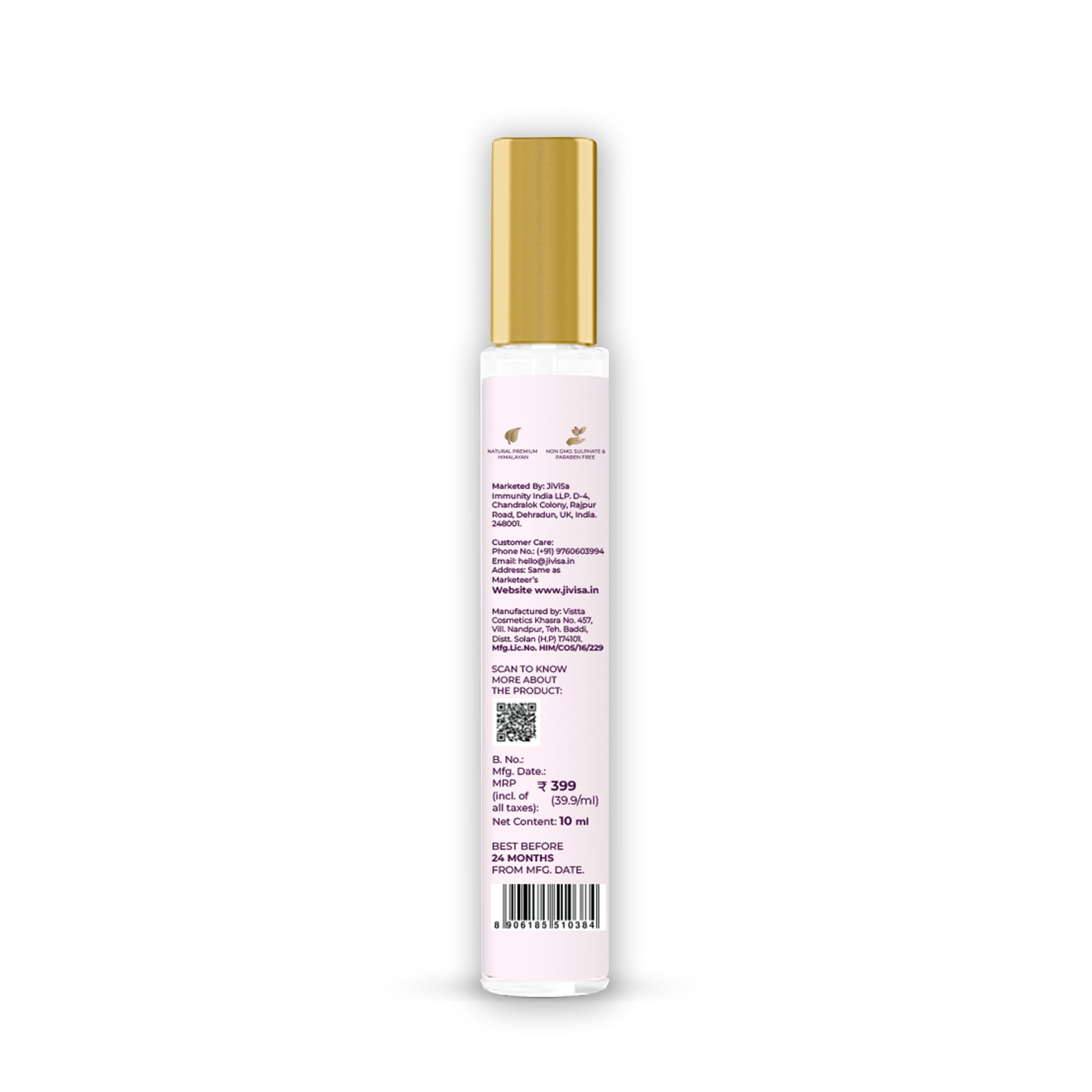 Back image of 10ml JiViSa Rose Drench Himalayan Rose Water Mist Steam Distilled - MRP-399