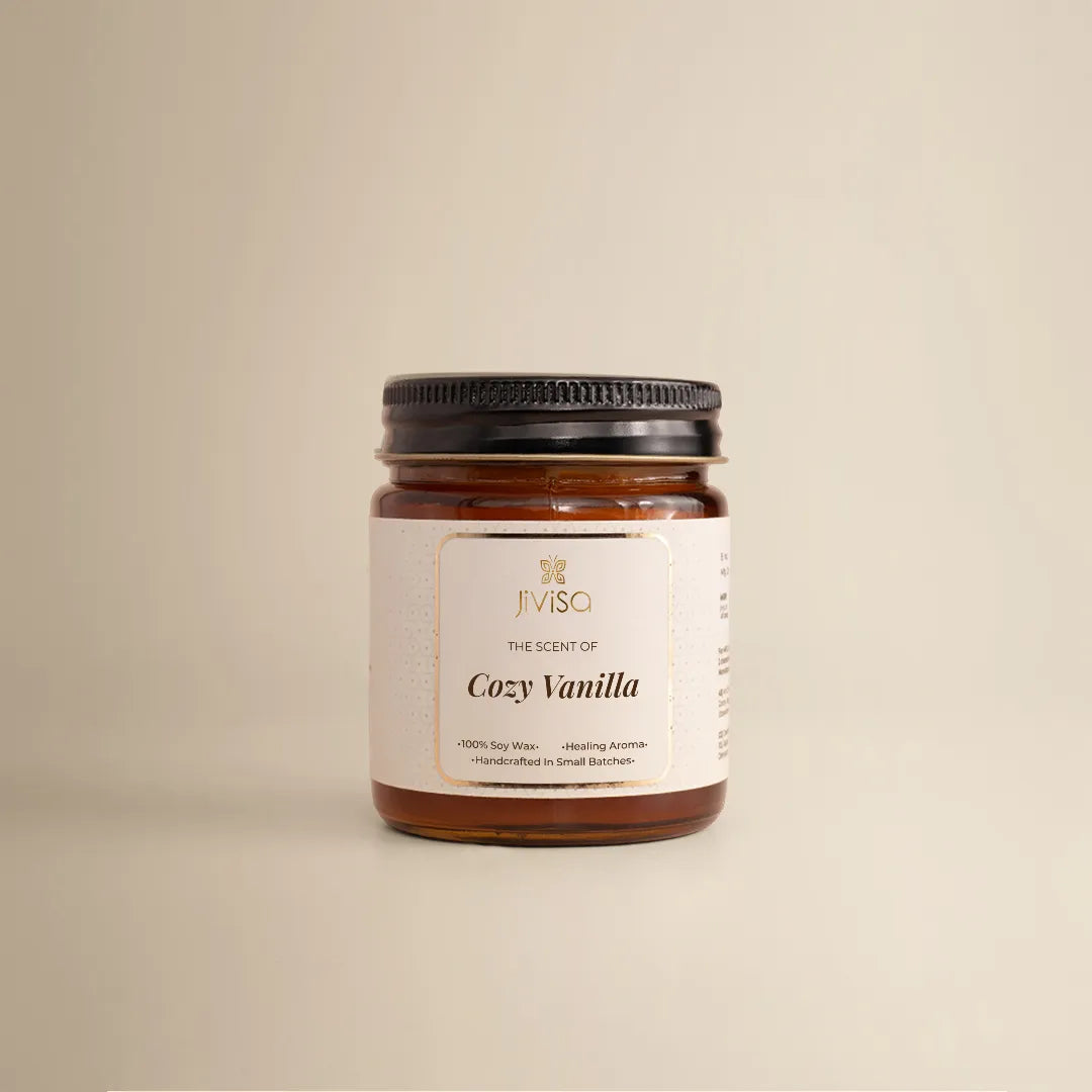 JiViSa The Scent of Royal Oudh candle – 100% soy wax, handcrafted in small batches, 90gm amber glass jar
