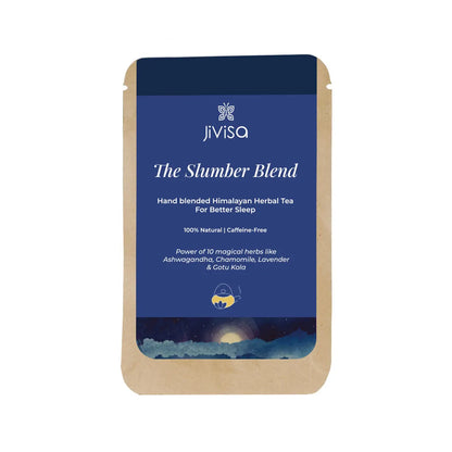 JiViSa The Slumber Blend 10GM, a 100% natural handcrafted Himalayan herbal tea with Ashwagandha, chamomile and lavender for better sleep
