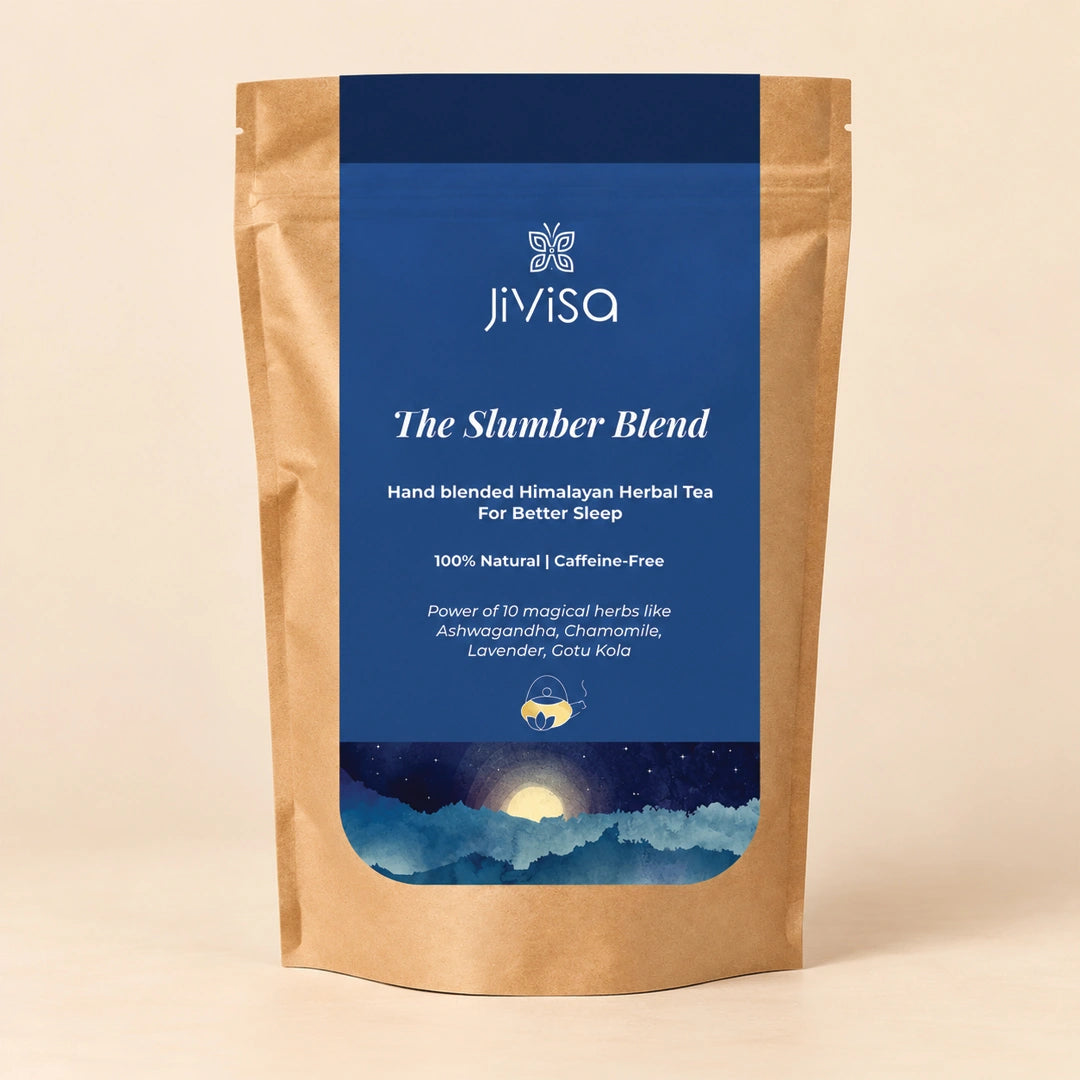 JiViSa The Slumber Blend 50GM pouch, a caffeine-free herbal sleep tea with 10 magical herbs for better sleep