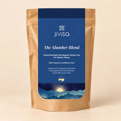 JiViSa The Slumber Blend 50GM pouch, a caffeine-free herbal sleep tea with 10 magical herbs for better sleep