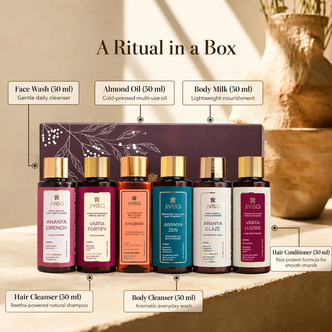 JiViSa Soulful Self Care Gift Box with face wash, hair cleanser, body cleanser, oils and moisturisers