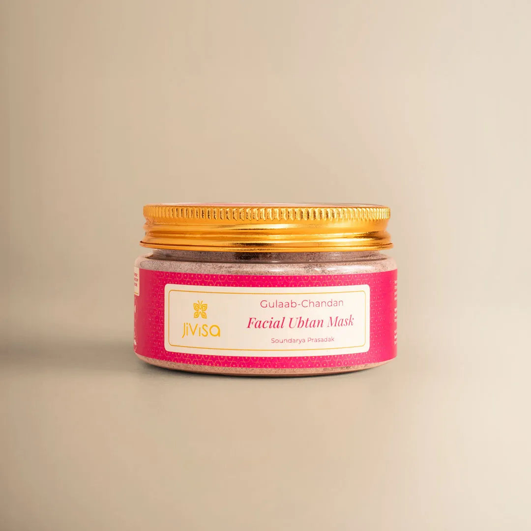 JiViSa Gulaab-Chandan Facial Ubtan Mask, 50 g Jar with rose and sandalwood ayurvedic face pack for tan removal and brightening