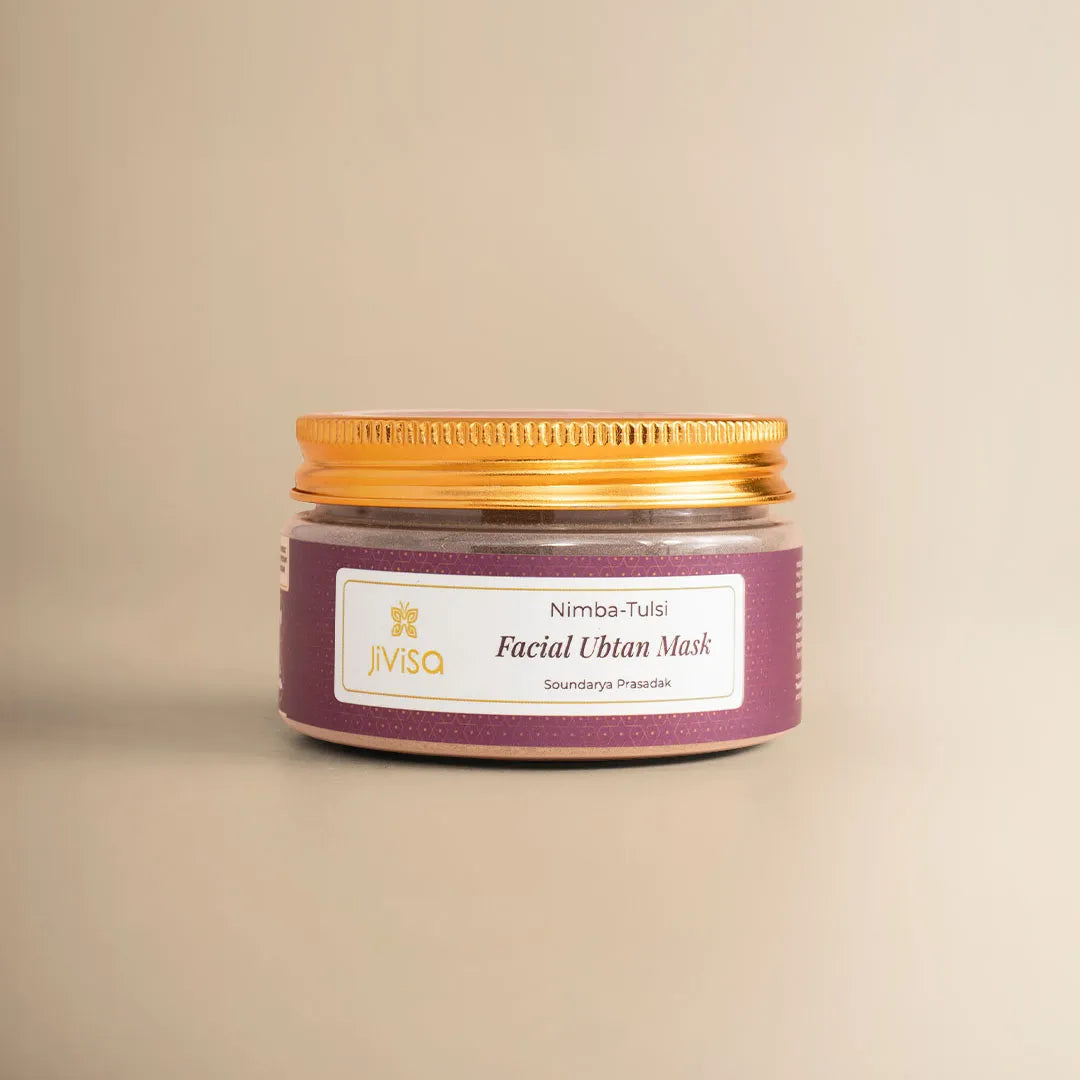 JiViSa Nimba Tulsi Facial Ubtan Mask, 50gm with Neem and Tulsi. A Ayurvedic face pack for oily, acne-prone skin