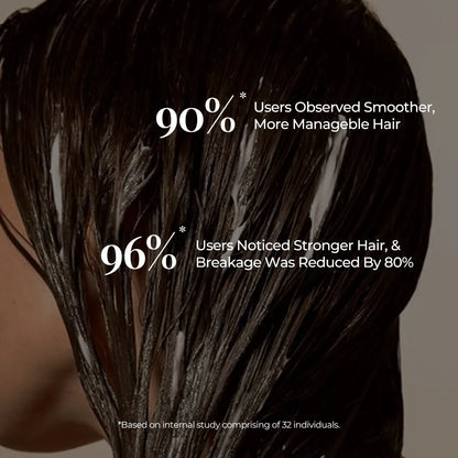 Wet hair with text about smoother stronger and more manageable hair results.