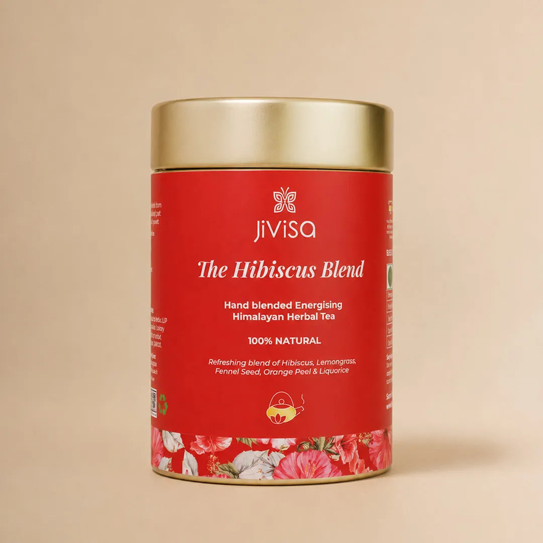 JiViSa The Hibiscus Blend 50gm tin, a 100% natural energising herbal tea for immunity and vitality