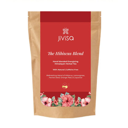 JiViSa The Hibiscus Blend 50GM pouch, a hand-blended energising Himalayan herbal tea, 100% natural and caffeine-free