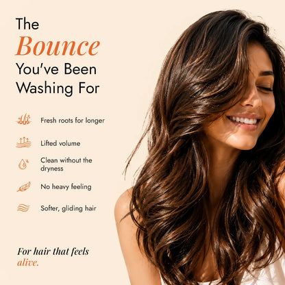 Bouncy, voluminous hair after using JiViSa Tarang Bounce — clean without dryness, fresh roots, and no heavy feeling