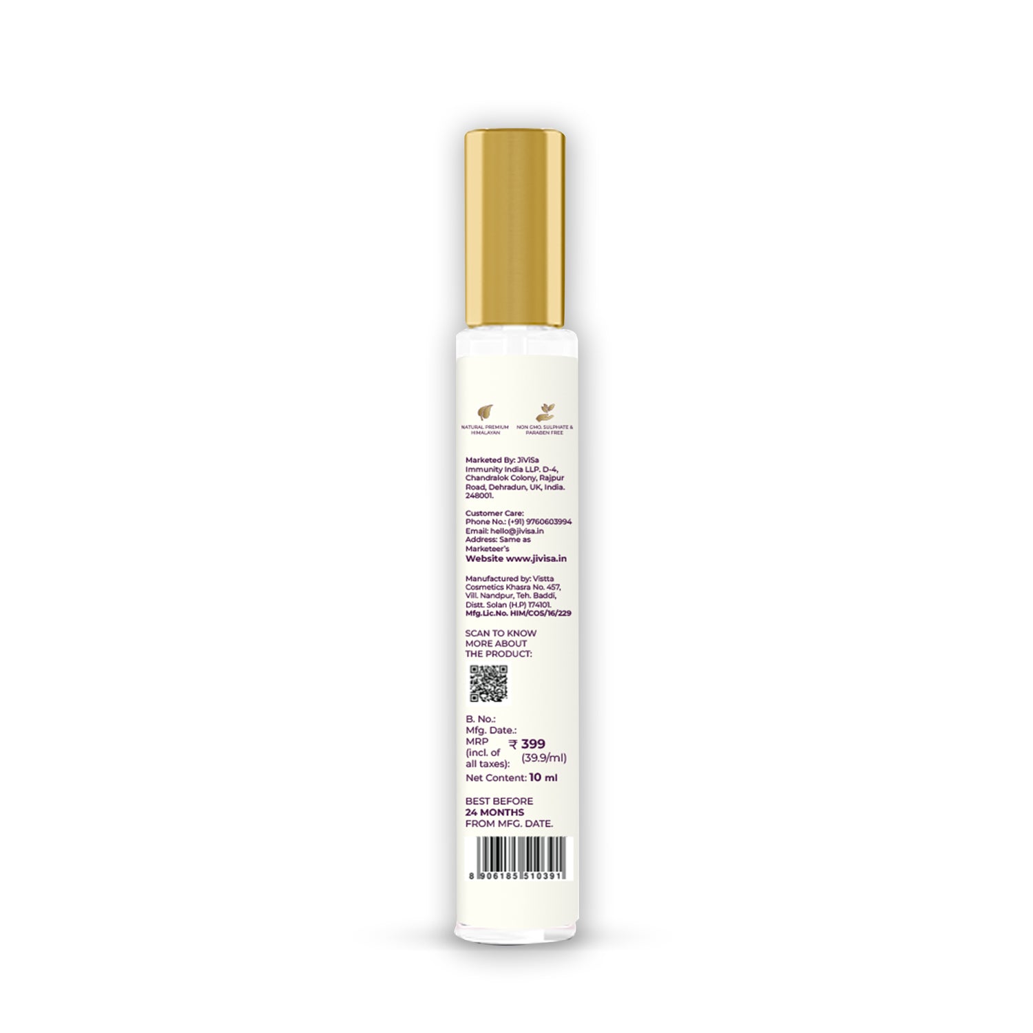 back image of Vetiver Drench Face &amp; Body Mist 10ml JiViSa-bottle on white background 